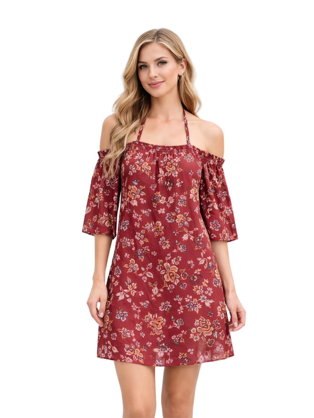 A. Byer Red and White Ruffled Off-the-Shoulder Sundress
